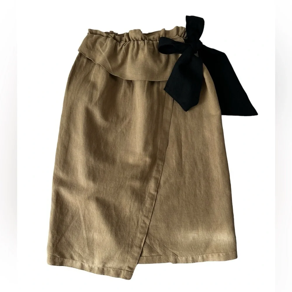 ZARA Linen Blend Faux Wrap Skirt Paper Bag Skirt sz. XS